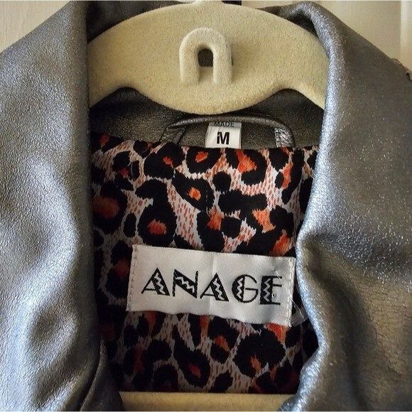 ANANGE Silver Leather Jacket Whip Stitch Pockets Size Medium - Picture 4 of 8